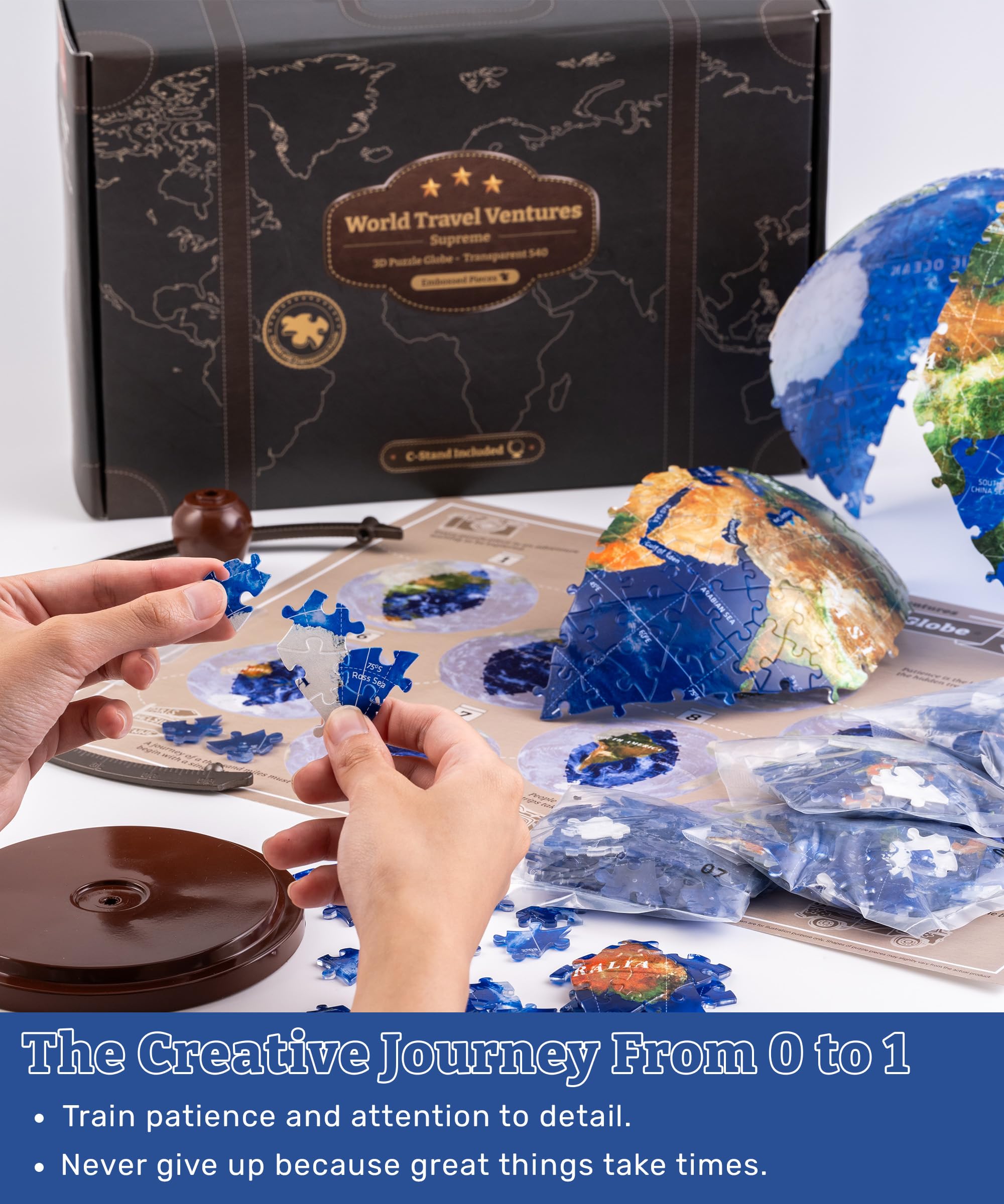 Pintoo 3-D Puzzle Globe Legendary Small 6" Earth Globe Decor with 240 Curved & Translucent Puzzle Pieces - Globes of The World for Unisex Adults, Explorers, Business, Home Decoration [A3752] - Image 5